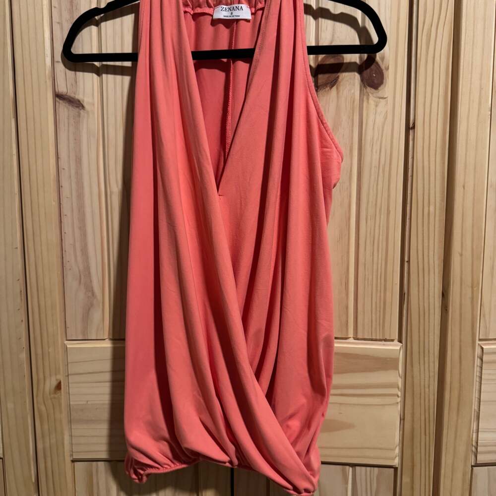 Zenana Outfitters Coral Sleeveless Surplice Draped Halter Top